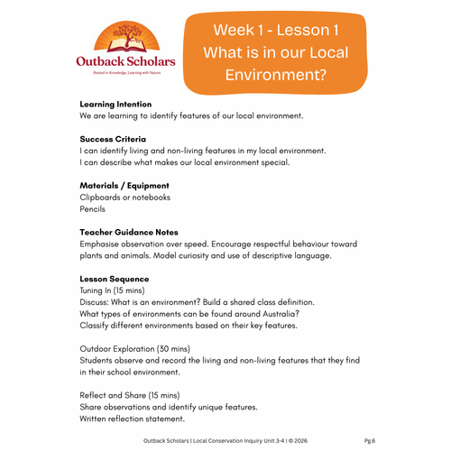 Year 3–4 Local Conservation Inquiry Unit