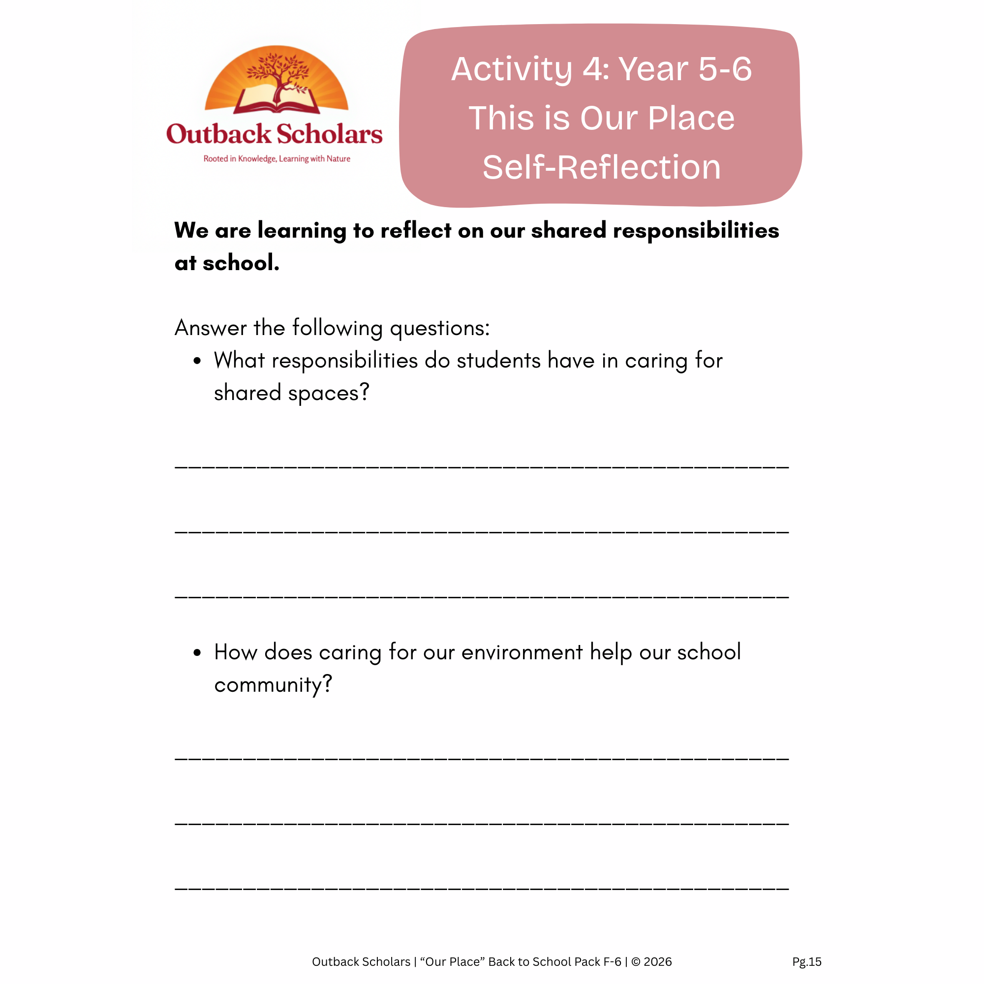 "Our Place" F-6 Back to School Pack