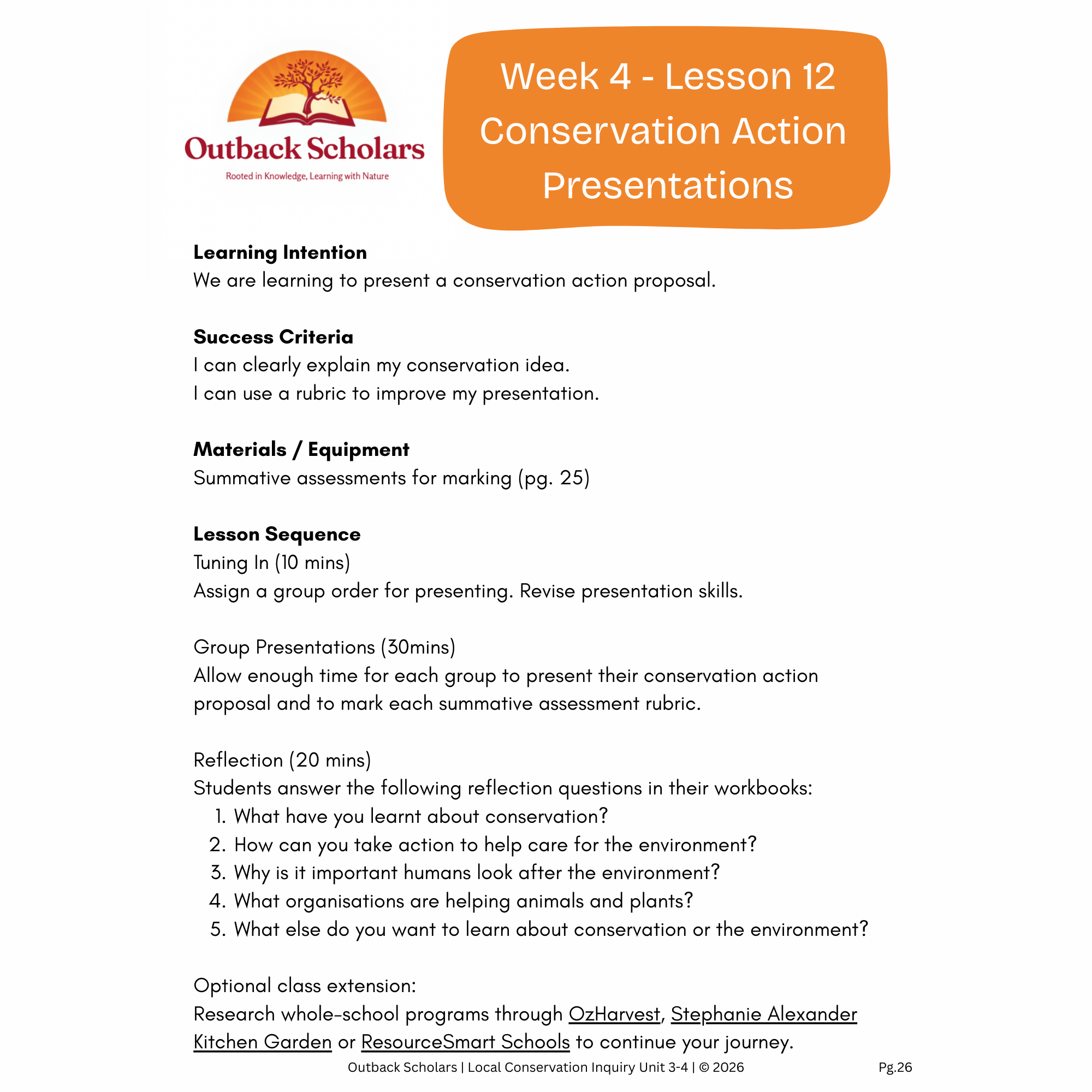 Year 3–4 Local Conservation Inquiry Unit