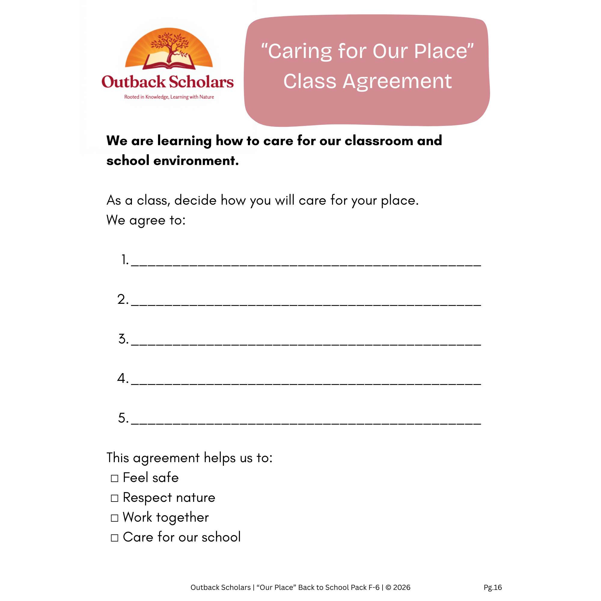 "Our Place" F-6 Back to School Pack